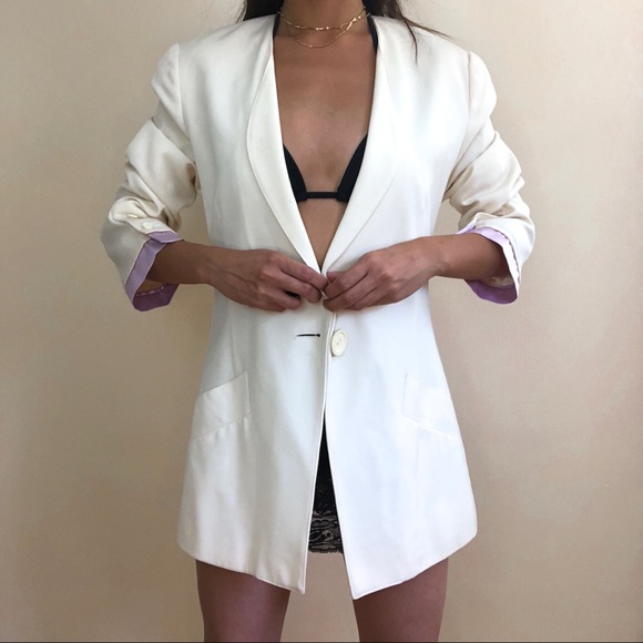 SOLD Cream 100% Wool Blazer - Picture 4 of 5